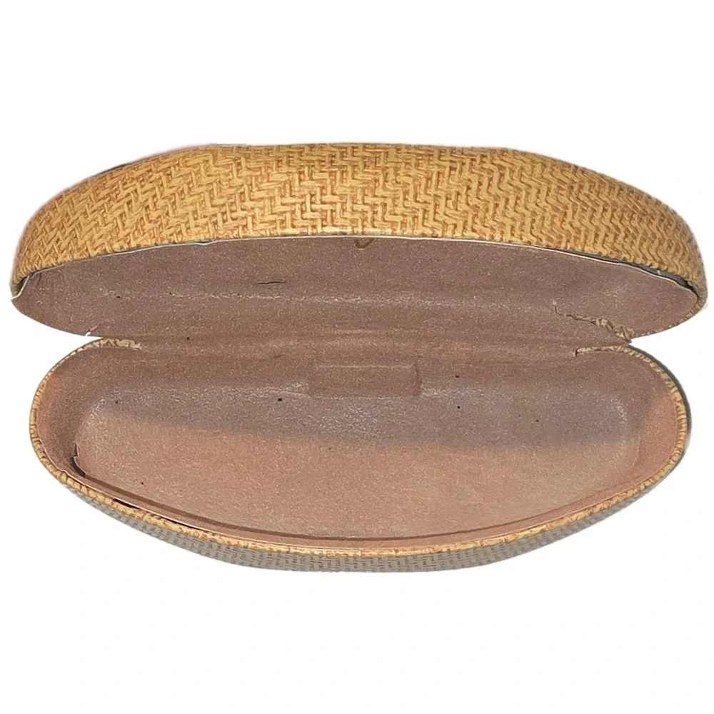 Maui Jim Sunglasses Hard Clamshell‎ Case Brown Tan Woven Raffia Texture Logo